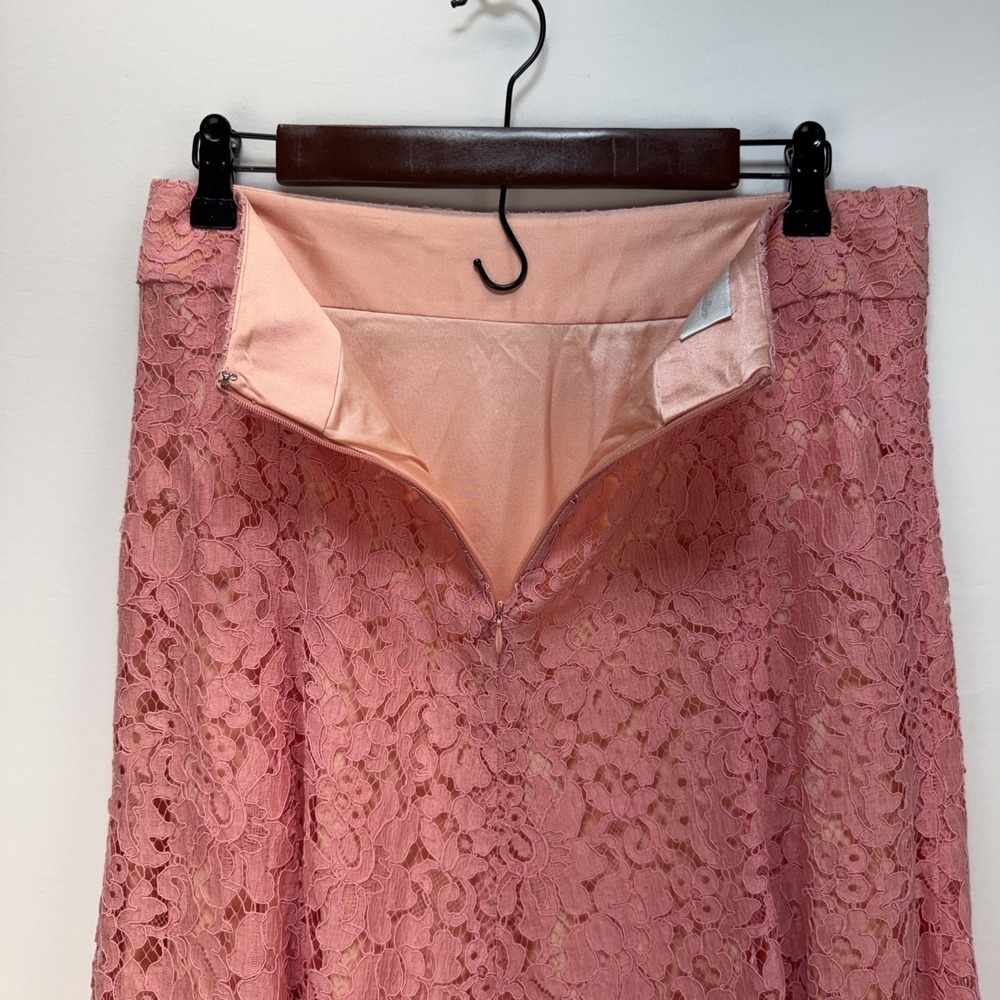 Monique Lhuillier Pink Floral Lace Flare Skirt Size 10 Silk Satin Lined - Picture 5 of 8